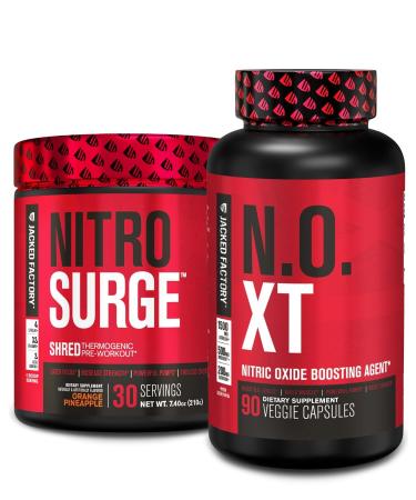 Jacked Factory Nitrosurge Shred Thermogenic Pre-Workout in Orange Pineapple & N.O. XT Nitric Oxide Booster for Men & Women