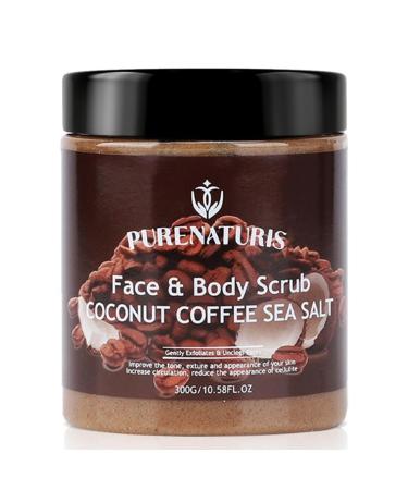 Coconut Coffee Sea Salt Scrub - Exfoliating & Moisturizing Face and Body Scrub with Natural Ingredients Energizing and Hydrating 10.58 Ounce