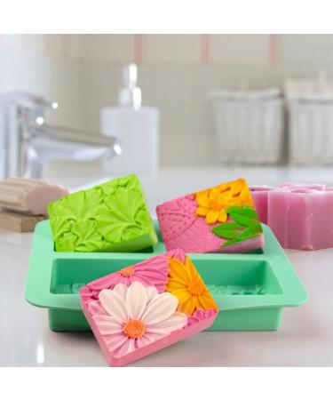 HUAKENER Silicone Soap Molds 2 Pack 4-Cavity Rectangle Soap Mold Flower Soap Making Molds Flowers and Leaves - Buy Online on GoSupps.com