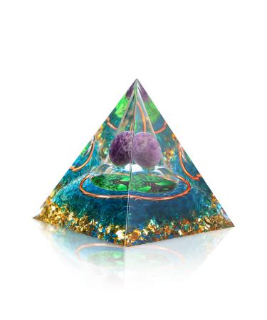Crystal pyramid 6cm amethyst pyramid gem tree of life pyramid pyramid desktop ornament home decoration for yoga meditation (green)
