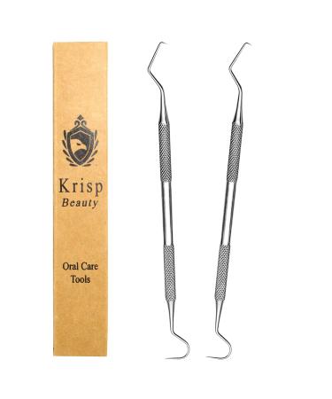 Dental Tools Set - Stainless Steel Krisp Beauty 2 Pc Dental Tooth Pick Tartar Remover Plaque Scraper Probe Scaler Mouth Oral Hygiene Care Dentist Teeth Cleaning Kit for Adults Kids Pet