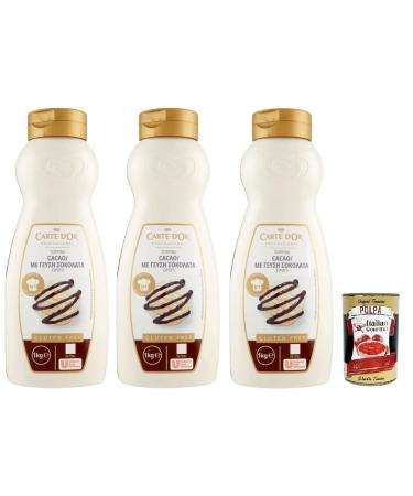 Italian Gourmet E.R. Carte d'Or Topping Cioccolato Set of 3 Chocolate Flavoured Sweet Sauces for Cake and Ice Cream Decoration 1 kg + Gourmet Polpa di Pomodoro Italian Box 400 g