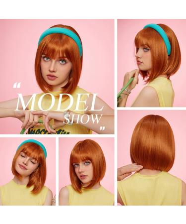 OUFEI Ombre Ginger Bob Wig with Bangs - Short Straight Synthetic Hair Wig for Women - Ideal for Daily Wear, Parties, and Cosplay (2071-3) - Buy Online on GoSupps.com