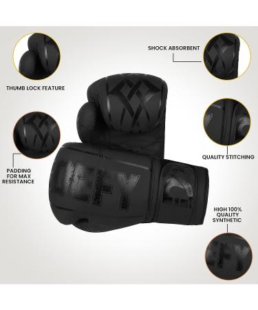 DEFY Boxing Gloves for Men & Women - Premium Quality Synthetic Leather Training Gloves - Ideal for Heavy Bags, Sparring & Fighting - Black 14oz - Buy Online on GoSupps.com
