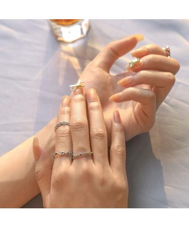 Sethexy Shiny Long Square Acrylic Nails - Gold Sparkling Fingernails for Women & Girls | 24 Complete Cover Tips - Buy Online on GoSupps.com