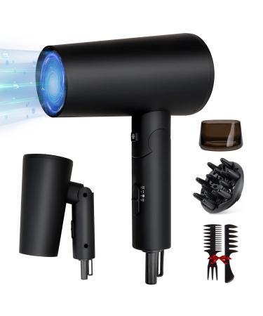 Hair Dryer Blow Dryer with Diffuser Portable Ionic Hair Dryers with 2 Nozzles and 2 Brushes Negative Ion Blow Dryer for Home & Travel Use