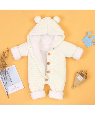 VICROAD Baby Hooded Knitted Romper | Newborn Boys Girls Onesie | Warm Sweater Jumpsuit | 3-6 Months | Beige - Buy Online on GoSupps.com