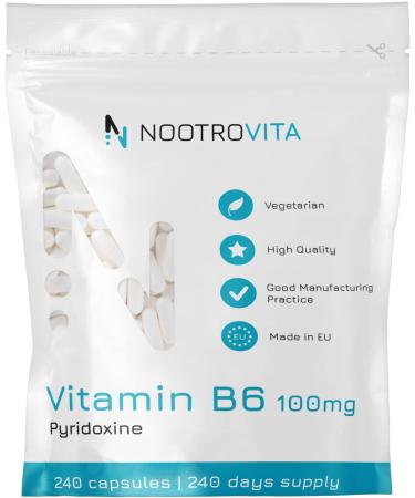 Vitamin B6 high dose 100mg - 240 capsules - pyridoxin |Vegan Vit B 6 no artificial fillers |Allergen nude gluten free |Made in ISO-certified companies |Nootrovita