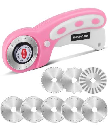 WhisperDream 45mm Pink Rotary Cutter with Safety Design + 8 Blades - Ideal for Sewing, Quilting, Fabric & Crafts - Buy Online on GoSupps.com