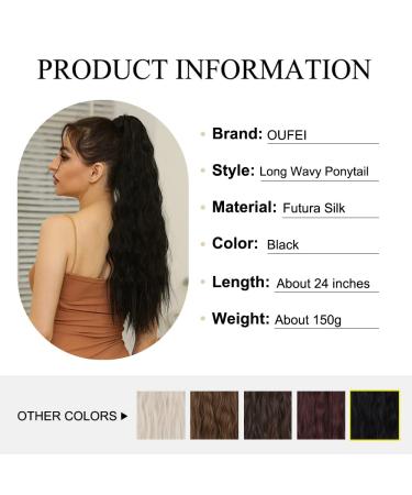 24 Inch Black Wavy Oefei Ponytail Extension - Long Corrugated Synthetic Hair with Velcro Fastener for Women - Buy Online on GoSupps.com