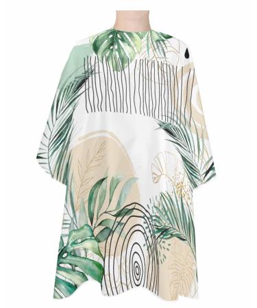 Palm Leaves Barber Cape - Salon Hair Cutting Cape for Women Men Kids Adults Boho Tropical Botanical Orange Green White Haircut Cape with Adjustable Elastic Neckline Hairdressing Stylist Accessories 1 piece 55x63 Inch White Grass Green Red Orange