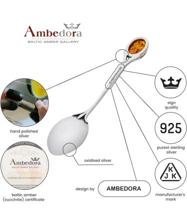 AMBEDORA Small Spoon | Sterling Silver Oxidised Spoon with Amber | Ideal Christening or Birthday Gift for Boys and Girls - Buy Online on GoSupps.com
