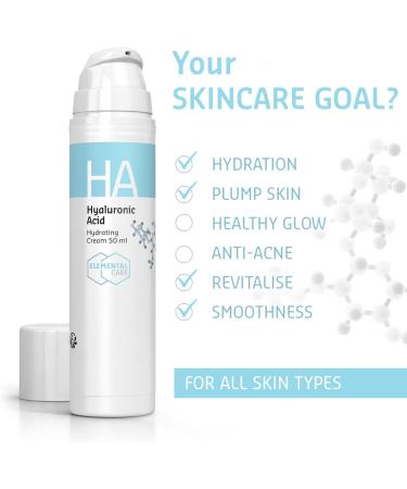 Elemental Care Hyaluronic Acid Hydrating Face Cream 50ml - Anti-Wrinkles and Moisturiser Face Care for Smoothed and Rejuvinated Skin - Day and Night cream Moisturiser 50ml - Buy Online on GoSupps.com