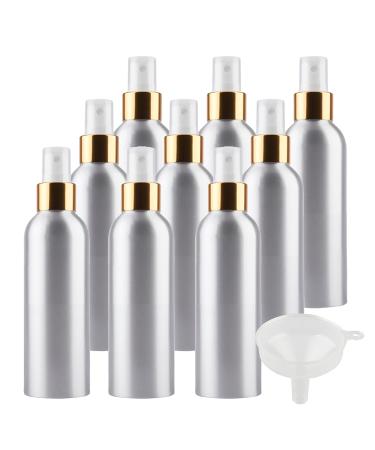 TIANZD 12 Pcs 200ml Empty Silver Aluminium Fine Mist Spray Bottle with White/Gold Metal Spray Head Refillable Travel Alu Bottles for Body Sprays Room Fragrances Perfumes Hair Garden Funnel Gold 200ml