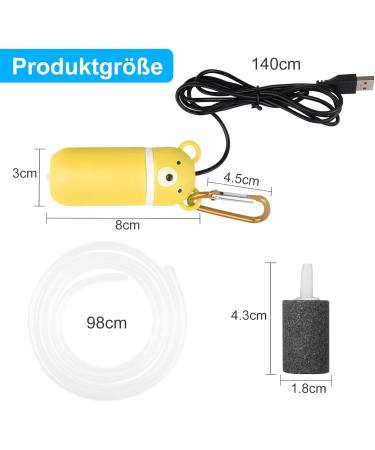 Quiet USB Aquarium Air Pump - Mini Portable Oxygen Pump with Accessories | 1.5m Cable Air Stone & Silicone Hose - Buy Online on GoSupps.com