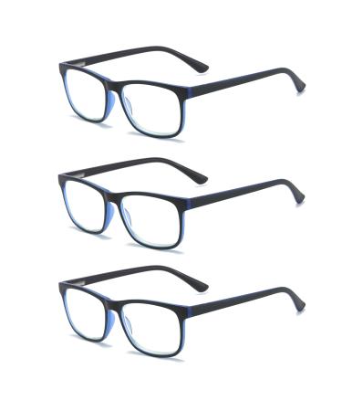 MMOWW 3-pack reading glasses for men and women anti-blue computer glasses with spring hinges (Blue +3.5 Blue 3.5 x
