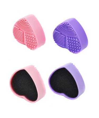 Brush Cleaning Silicone Dry Makeup Brush Cosmetic Mat for Makeup Brush Cleaning Mat Makeup Brush Cleaner Mat Makeup Brush Mat Sponge for Makeup Purple Silicone Brush Heart-shaped