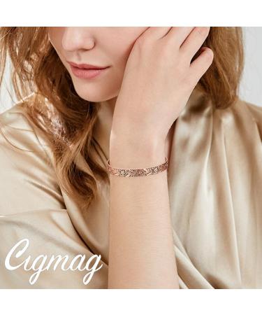 Cigmag 9X Lymphatic Drainage Copper Magnetic Bracelet - Ultra Strength, Adjustable Brazaletes Cuff Bangle - Copper Crystal Plum Pattern - Gift Box Included - Buy Online on GoSupps.com