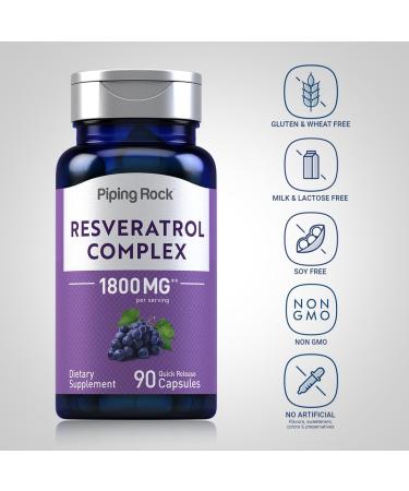 Piping Rock Resveratrol Complex 1800 mg | 90 Capsules | Ultra Potent | Non-GMO Gluten Free Supplement 90 Count (Pack of 1) - Buy Online on GoSupps.com