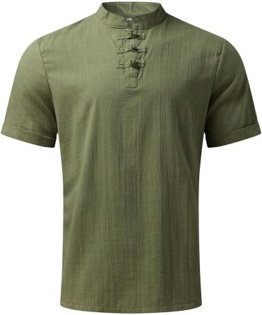 Men's Cotton Linen Short Sleeve Hawaiian Shirt - Green | Relaxed Fit Beach Top - Buy Online on GoSupps.com
