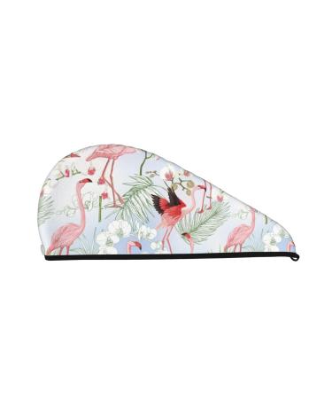 Tropical Plants and Flamingo Microfiber Hair Towel Soft Super Absorbent Hair Towel Wrap for Women Coral Velvet Quick Dry Hair Cap for Long Curly and Thick Hair