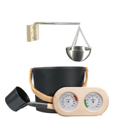 HEYJUDY Sauna Bucket and Ladle Kit Sauna Accessories Supplies 7L Luxury Finnish Sauna Aluminum Bucket Kit Practical Complete Sauna Accessory Hourglass Thermometer/Hygrometer Kit