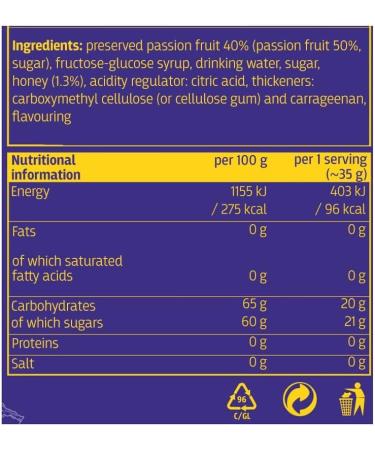Maracuja with honey for hot and cold drinks and dishes perfect for barbecue. Maracuja product with exotic and aromatic taste vitamins antioxidants and fiber supports immunity 550 g - Buy Online on GoSupps.com