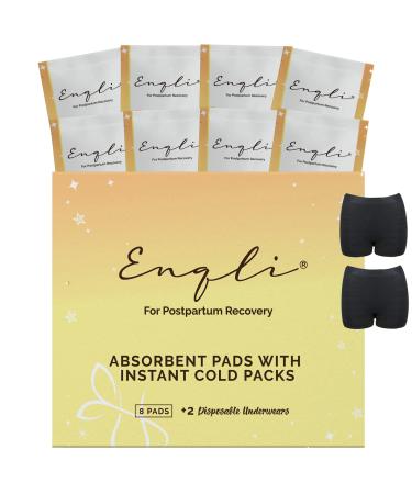 ENQLI Postpartum ice Pads for Women After Birth- 8 Disposable Perineal Ice Packs + 2 Disposable Underwear| Instant Ice Maxi Pads Postpartum Care| Perineal Cold Pack Postpartum | Ready to use Padsicles