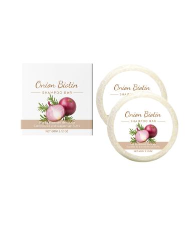 Onion Biotin Shampoo Bar Oignon Romarins Shampooing Savon Barre Nourrissante et Purifiante pour Cheveux 60g - Formule avec Huile de Romarin - Nettoie en Profondeur Apporte Volume et clat 2PCS