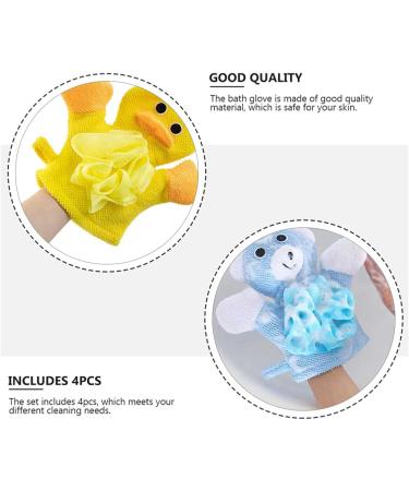 Beavorty 4pcs Kids Bath Towel & Scrubbing Gloves Set - Soft Bath Mitts & Sponge for Toddlers - Dual Purpose Shower Accessories - Buy Online on GoSupps.com