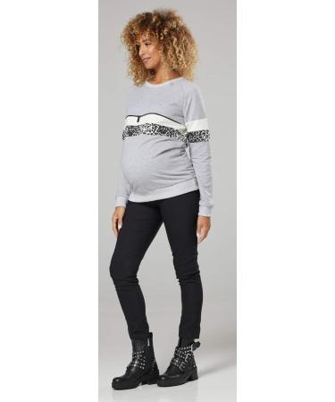 Zeta Ville Maternity Nursing Zipped Striped Sweatshirt 1110 - Light Grey Melange & Panther - Buy Online on GoSupps.com