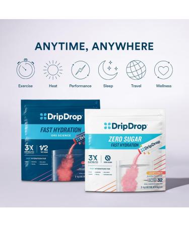 DripDrop Sugar Free Hydration Packets - Zero Classic Variety Pack - Single Serve Electrolytes Powder Drink Mix - Lemon Lime Watermelon Peach Passion Fruit - Non-GMO Gluten Free Vegan - 32 Sticks Classic Variety Pack 32  - Buy Online on GoSupps.com