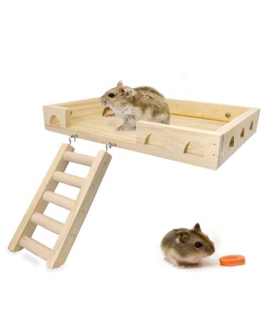 RABBITP Wood Bird Perch-Toys and Accessories for Parrot, Parakeet, Syrian Hamster, Ferret, Chinchilla, Guinea Pig-Hamster Play Stand Platform with Ladder