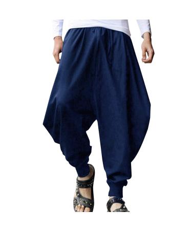 Frestepvie Men Harem pants casual men hippie clothing pumpphose fishing pants fitness yoga goa dance beach pants pilates pants sarouel baggy aladin pants 4xl dark blue