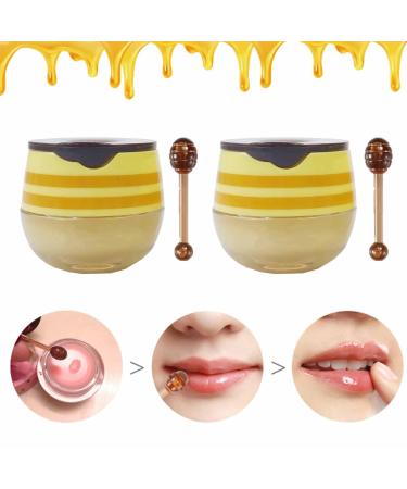 2 Pack Bee Lip Balm for Honey Jar, Honey Strawberry Propolis Moisturizing, Hydrating and Preventative, Exfoliating for Dry Cracked Lips (B)