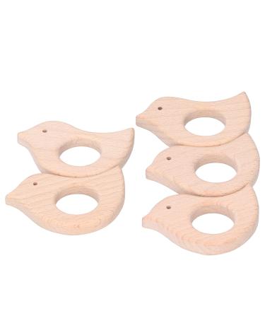 5Pcs Wood Teething Rings Pain Relief Teether Natural Wood Bird Shape Teething Toys Wooden Teether Animals for Infant Toddler DIY Pendent Handiwork Accessory