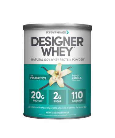 Designer Wellness Designer Whey Natural 100% Whey Protein Powder with Probiotics , Fiber, and Key B-Vitamins for Energy, Gluten-free, Non-GMO, French Vanilla 12 oz French Vanilla 12 Ounce (Pack of 1)