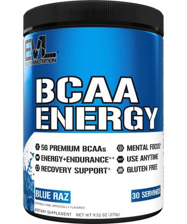 EVL BCAAs Amino Acids Powder - BCAA Powder Post Workout Recovery Drink and Stim Free Pre Workout Energy Drink Powder - 5g Branched Chain Amino Acids Supplement for Men - Blue Raz 30 Servings (Pack of 1) Blue Raz