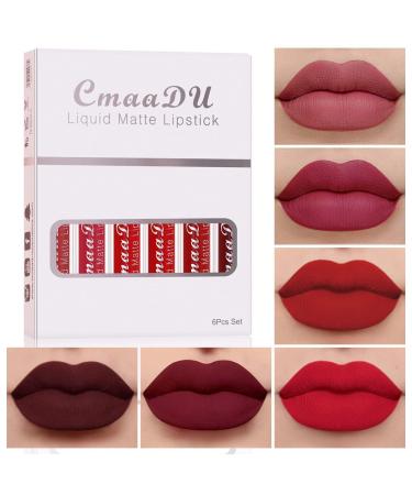 6Pcs Deep Dark Red Matte Liquid Lipstick Set - Long Lasting 24HR Waterproof Formula - A-Set07 - Buy Online on GoSupps.com