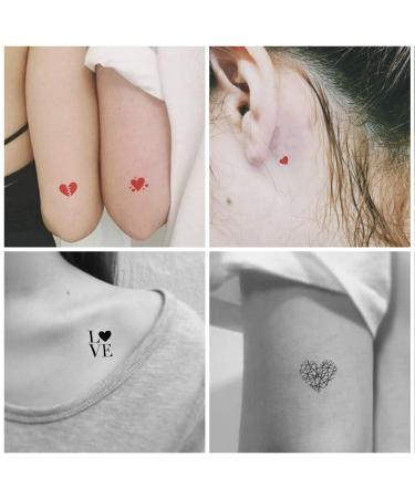 Everjoy Red Black Love Hearts Temporary Tattoos 15 Designs 2 Colors 360 Patterns, Waterproof Valentines Decal Tattoo Stickers for Women