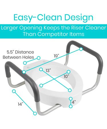 Vive Raised Toilet Seat Riser with Handles - Elderly & Handicap Grab Bar for Seniors - Easy Clean, Options for Elongated & Standard Bowls - Medical Hip Replacement Surgery Aid - Buy Online on GoSupps.com