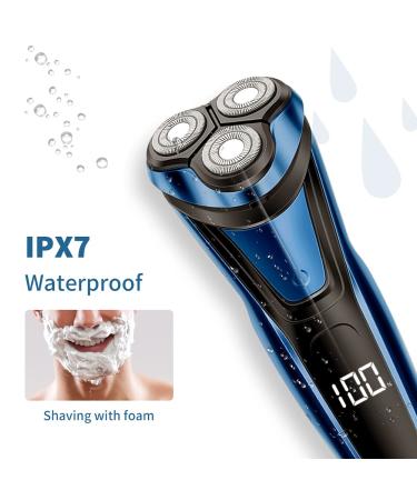 Rotary Electric Razor for Men with Pop-up Trimmer, LCD Display, Rechargeable Cordless & Waterproof - Blue - Buy Online on GoSupps.com