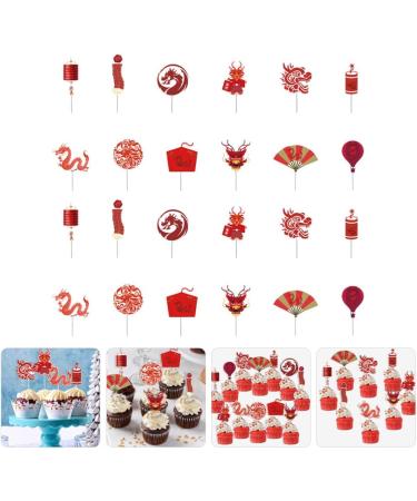 VILLCASE 24pcs Chinese New Year Cupcake Toppers Cake Picks 2024 Year of Dragon Cake Decorations Chinese Lunar Year Spring Festival Party Supplies - Buy Online on GoSupps.com