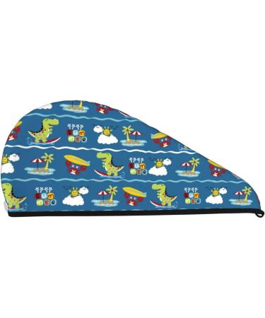 Dinosaur Beach Vacation Microfiber Hair Towel - Super Absorbent Coral Velvet Wrap for Long Curly & Thick Hair - Buy Online on GoSupps.com