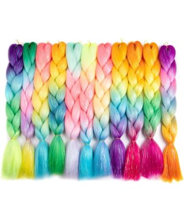 24inch Synthetic Ombre Glitter Jumbo Braids Extensions Sparkle Rainbow Braiding Hair For Women DIY Hairstyle(H61) 24inch H61 - Buy Online on GoSupps.com
