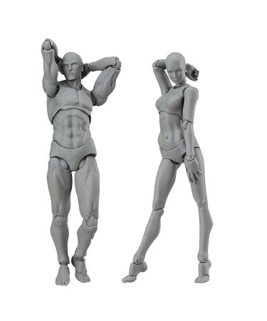 Artists Manikin Blockhead Jointed Mannequin Drawing Figures,Small Figure Model for Sketching, Painting, Drawing, Artist Male+Female Set Gray Colored Version