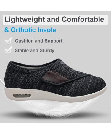Womens Extra Wide Diabetic Shoes - Adjustable Strap Sneakers for Swollen Feet - Size 8 Black Gray - Buy Online on GoSupps.com