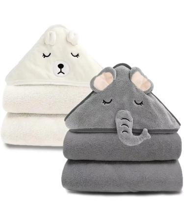 YECELINST 2 Pack Bamboo Hooded Baby Towel - Premium Soft Bath Towel for Bathtub for Babie, Newborn, Infant - Ultra Absorbent, Natural Baby Stuff Towel for Boy and Girl (Elephant, Bird)