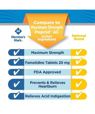 Member's Mark Acid-Pep Famotidine Tablets 20mg (100 ct x 2) - Fast Heartburn Relief - Buy Online on GoSupps.com