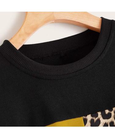 Bigfanshu Women's Dresses Leopard Print O-Neck Blouse Tops Cotton Long Sleeve Sweatshirt Yellow - Buy Online on GoSupps.com